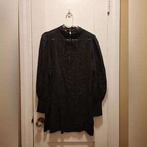 Free People Long Sleeve Lace Mini Dress/Tunic Top Women's Size M Gothic Boho